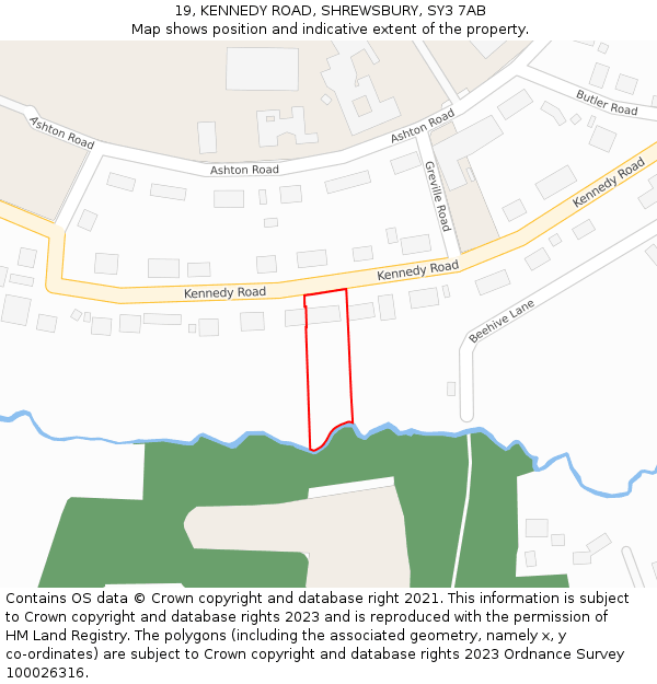 19, KENNEDY ROAD, SHREWSBURY, SY3 7AB: Location map and indicative extent of plot