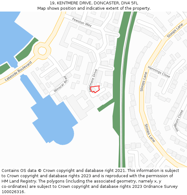 19, KENTMERE DRIVE, DONCASTER, DN4 5FL: Location map and indicative extent of plot