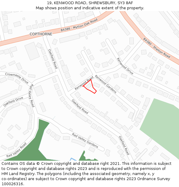 19, KENWOOD ROAD, SHREWSBURY, SY3 8AF: Location map and indicative extent of plot