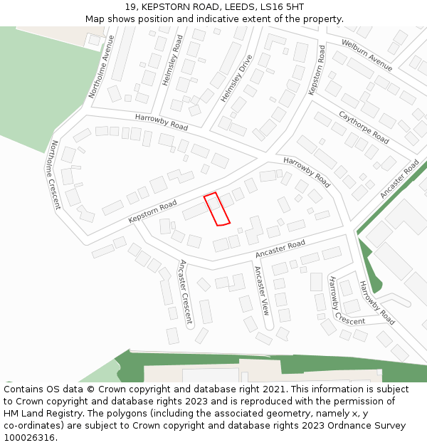 19, KEPSTORN ROAD, LEEDS, LS16 5HT: Location map and indicative extent of plot