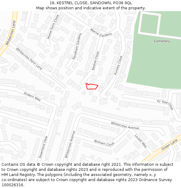 19, KESTREL CLOSE, SANDOWN, PO36 9QL: Location map and indicative extent of plot