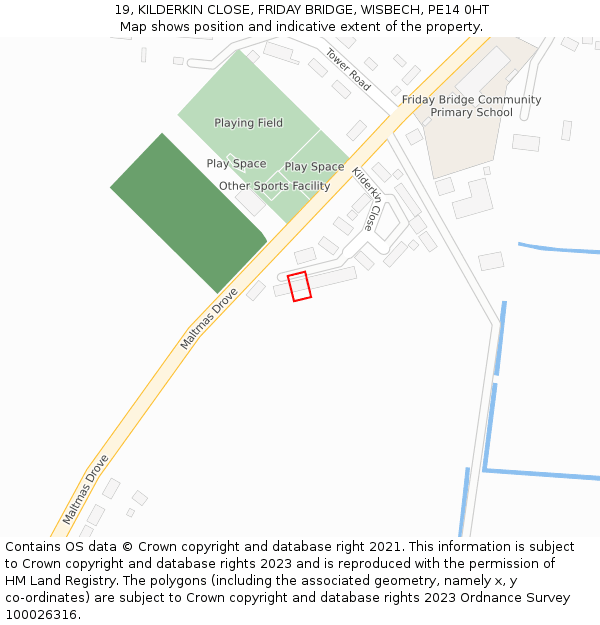 19, KILDERKIN CLOSE, FRIDAY BRIDGE, WISBECH, PE14 0HT: Location map and indicative extent of plot