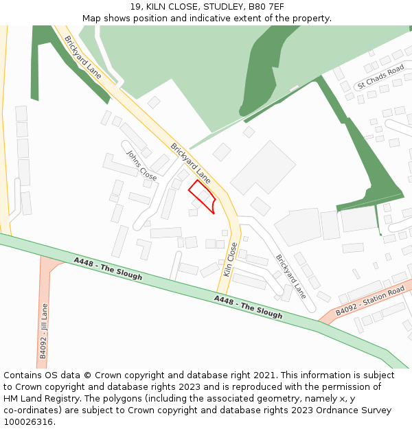 19, KILN CLOSE, STUDLEY, B80 7EF: Location map and indicative extent of plot