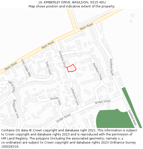 19, KIMBERLEY DRIVE, BASILDON, SS15 4DU: Location map and indicative extent of plot