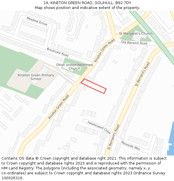 19, KINETON GREEN ROAD, SOLIHULL, B92 7DY: Location map and indicative extent of plot