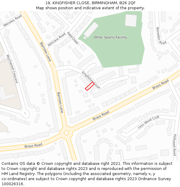 19, KINGFISHER CLOSE, BIRMINGHAM, B26 2QF: Location map and indicative extent of plot