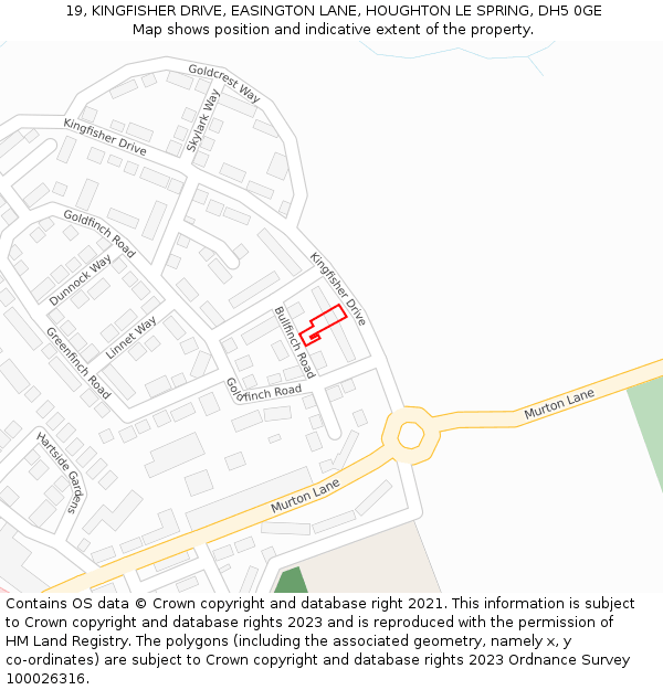 19, KINGFISHER DRIVE, EASINGTON LANE, HOUGHTON LE SPRING, DH5 0GE: Location map and indicative extent of plot