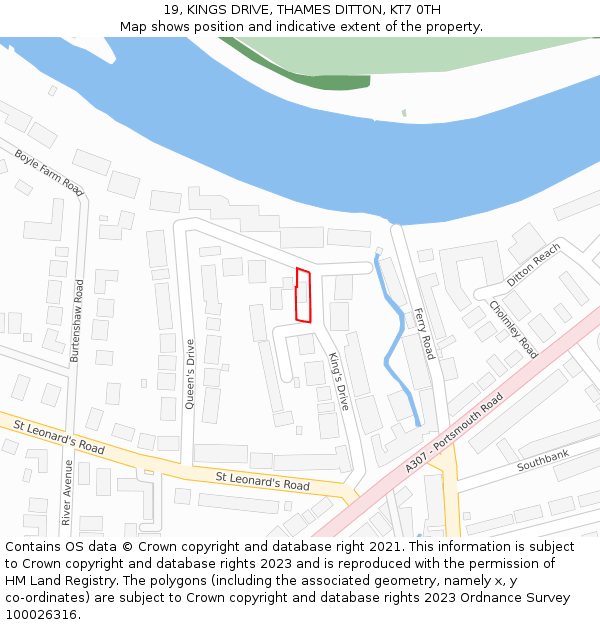 19, KINGS DRIVE, THAMES DITTON, KT7 0TH: Location map and indicative extent of plot