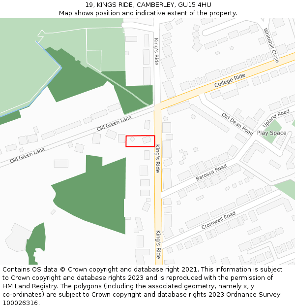 19, KINGS RIDE, CAMBERLEY, GU15 4HU: Location map and indicative extent of plot