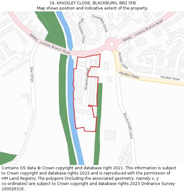 19, KINGSLEY CLOSE, BLACKBURN, BB2 5FB: Location map and indicative extent of plot