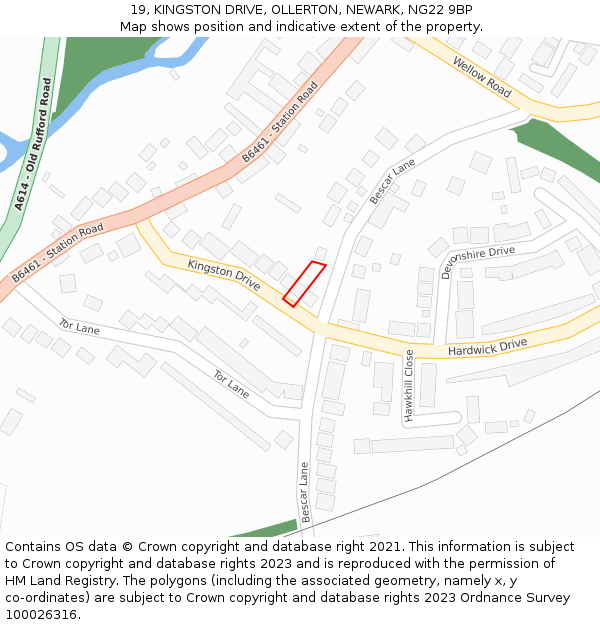 19, KINGSTON DRIVE, OLLERTON, NEWARK, NG22 9BP: Location map and indicative extent of plot