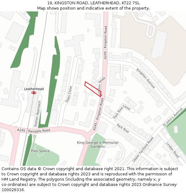 19, KINGSTON ROAD, LEATHERHEAD, KT22 7SL: Location map and indicative extent of plot