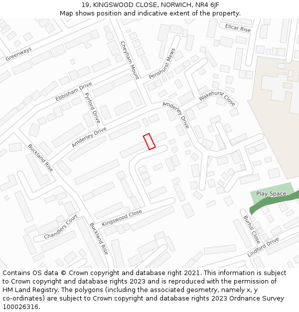 19, KINGSWOOD CLOSE, NORWICH, NR4 6JF: Location map and indicative extent of plot