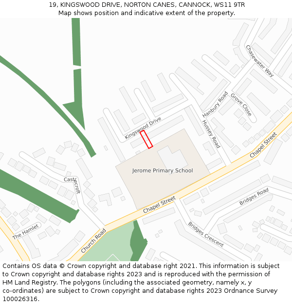 19, KINGSWOOD DRIVE, NORTON CANES, CANNOCK, WS11 9TR: Location map and indicative extent of plot