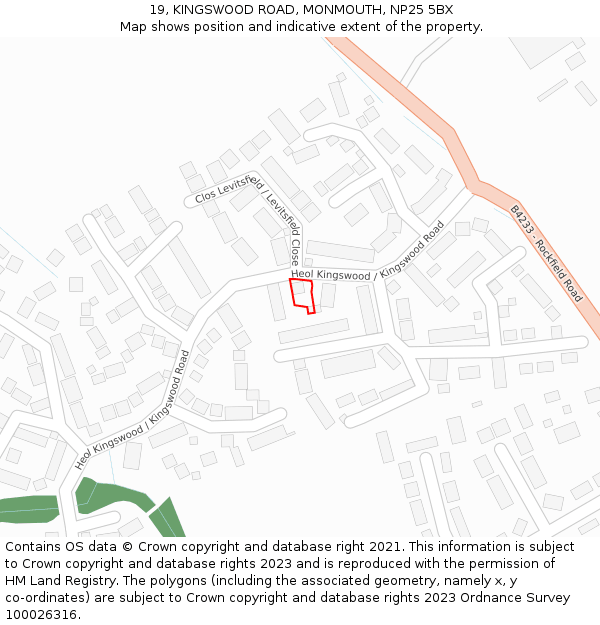 19, KINGSWOOD ROAD, MONMOUTH, NP25 5BX: Location map and indicative extent of plot