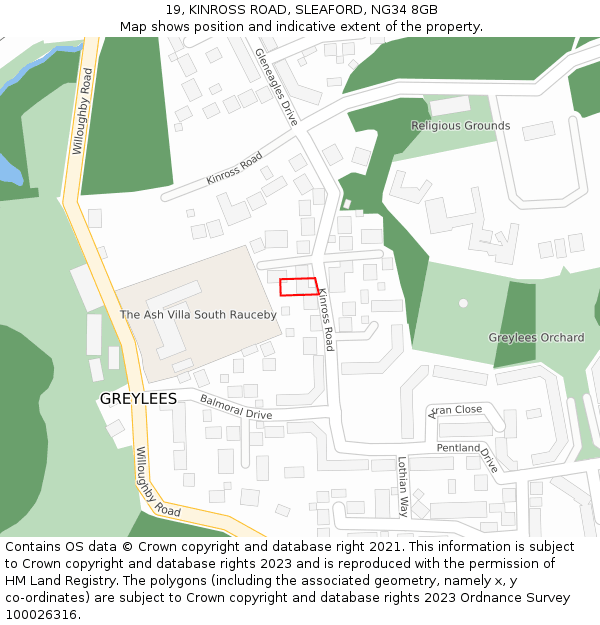 19, KINROSS ROAD, SLEAFORD, NG34 8GB: Location map and indicative extent of plot