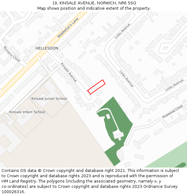 19, KINSALE AVENUE, NORWICH, NR6 5SG: Location map and indicative extent of plot