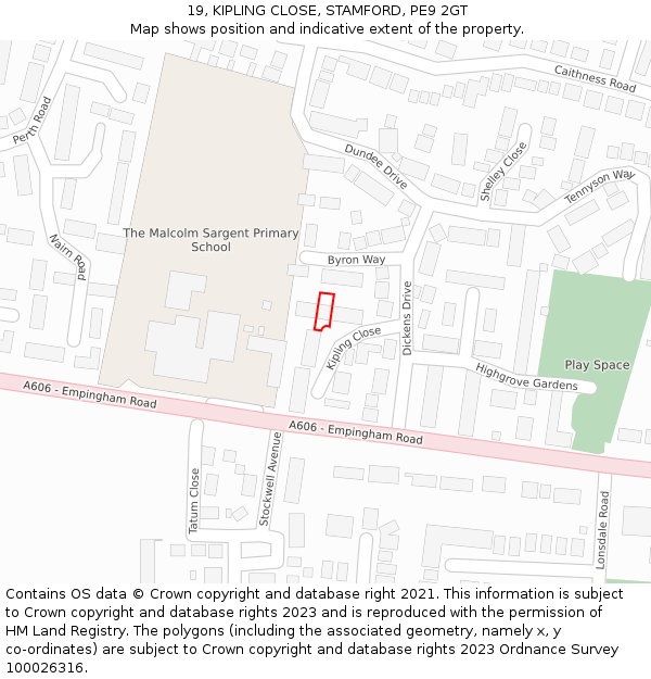 19, KIPLING CLOSE, STAMFORD, PE9 2GT: Location map and indicative extent of plot