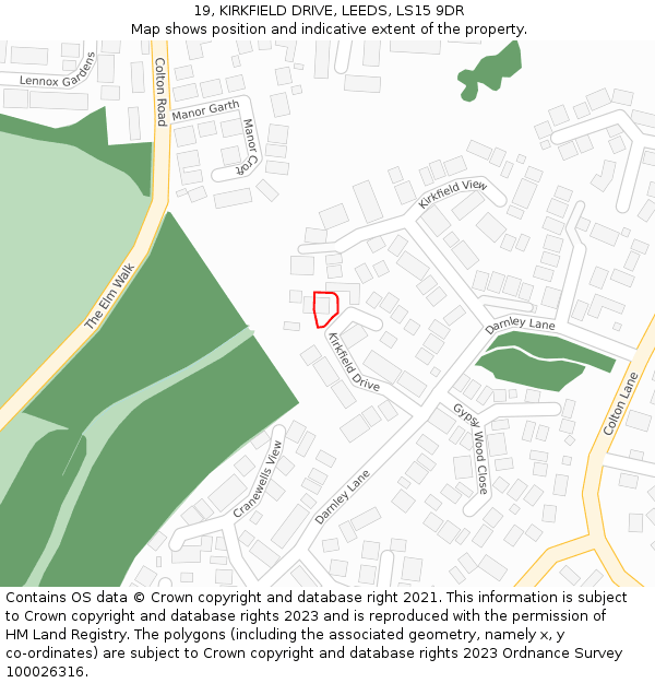19, KIRKFIELD DRIVE, LEEDS, LS15 9DR: Location map and indicative extent of plot