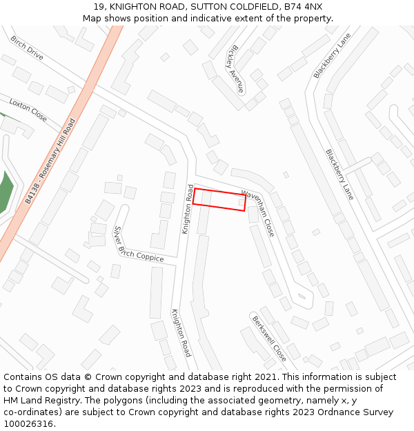 19, KNIGHTON ROAD, SUTTON COLDFIELD, B74 4NX: Location map and indicative extent of plot