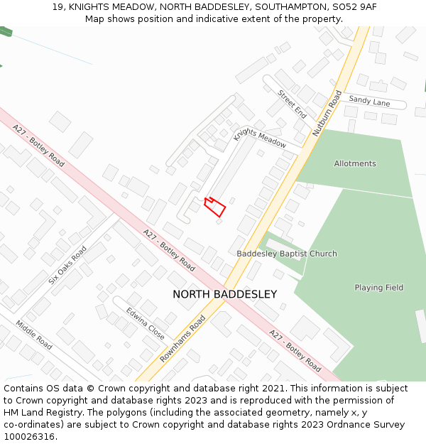 19, KNIGHTS MEADOW, NORTH BADDESLEY, SOUTHAMPTON, SO52 9AF: Location map and indicative extent of plot