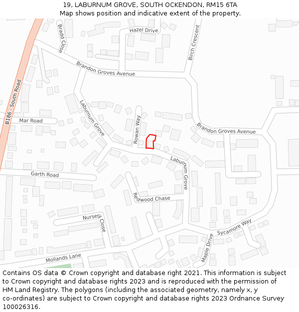 19, LABURNUM GROVE, SOUTH OCKENDON, RM15 6TA: Location map and indicative extent of plot