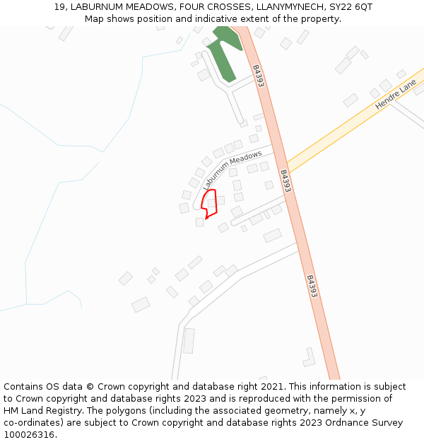19, LABURNUM MEADOWS, FOUR CROSSES, LLANYMYNECH, SY22 6QT: Location map and indicative extent of plot