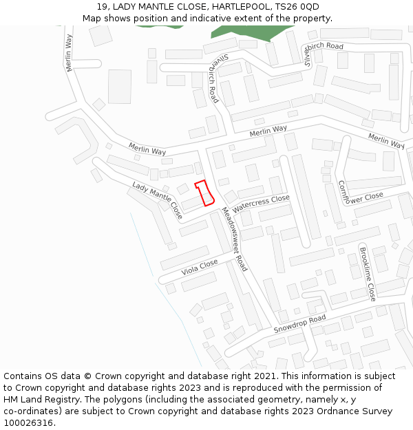 19, LADY MANTLE CLOSE, HARTLEPOOL, TS26 0QD: Location map and indicative extent of plot