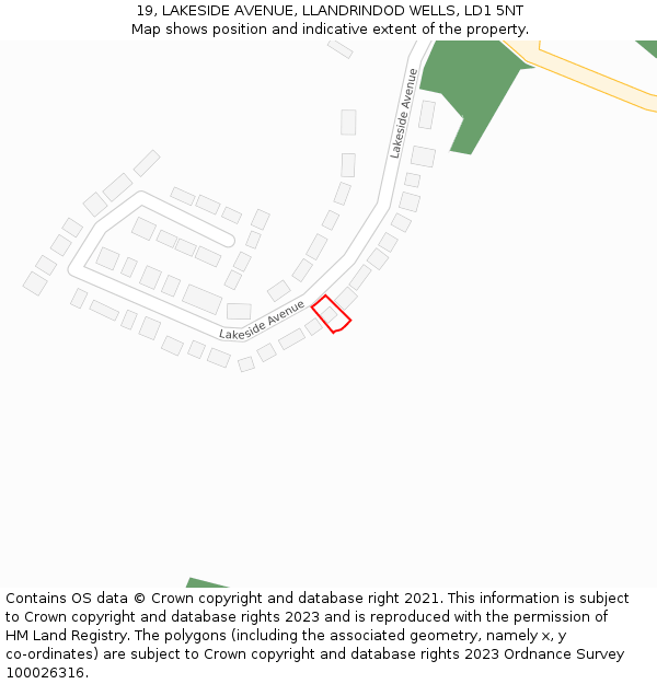 19, LAKESIDE AVENUE, LLANDRINDOD WELLS, LD1 5NT: Location map and indicative extent of plot