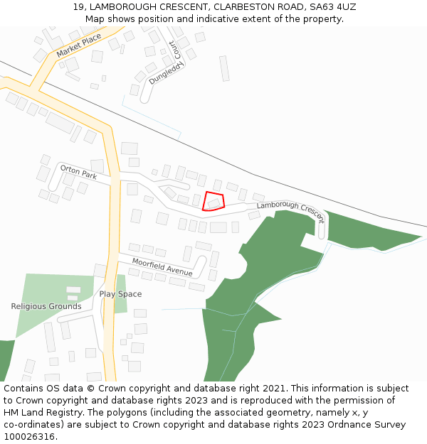 19, LAMBOROUGH CRESCENT, CLARBESTON ROAD, SA63 4UZ: Location map and indicative extent of plot