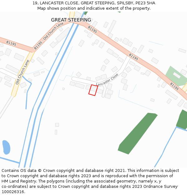 19, LANCASTER CLOSE, GREAT STEEPING, SPILSBY, PE23 5HA: Location map and indicative extent of plot