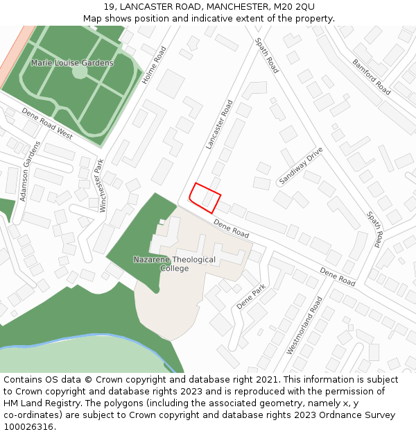 19, LANCASTER ROAD, MANCHESTER, M20 2QU: Location map and indicative extent of plot