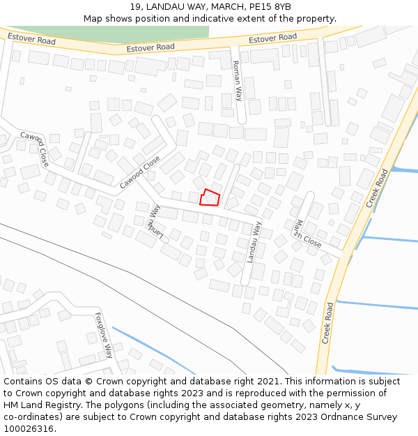 19, LANDAU WAY, MARCH, PE15 8YB: Location map and indicative extent of plot