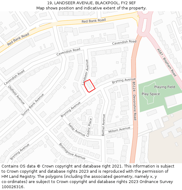 19, LANDSEER AVENUE, BLACKPOOL, FY2 9EF: Location map and indicative extent of plot