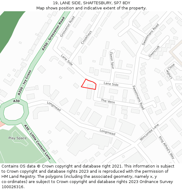 19, LANE SIDE, SHAFTESBURY, SP7 8DY: Location map and indicative extent of plot