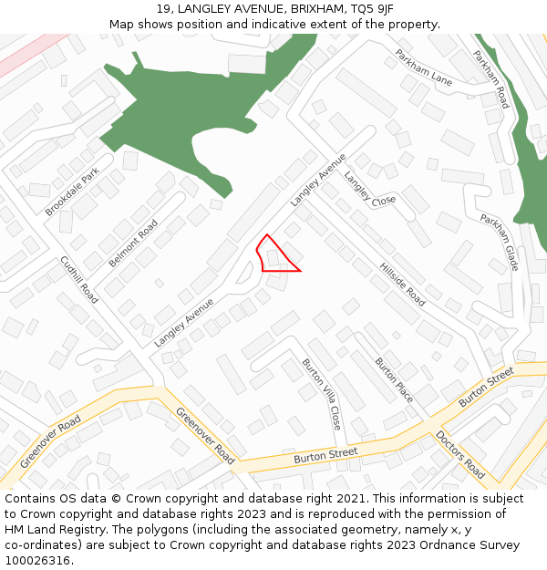 19, LANGLEY AVENUE, BRIXHAM, TQ5 9JF: Location map and indicative extent of plot