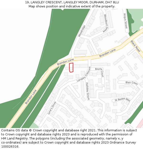 19, LANGLEY CRESCENT, LANGLEY MOOR, DURHAM, DH7 8LU: Location map and indicative extent of plot