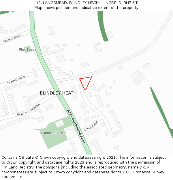 19, LANGSMEAD, BLINDLEY HEATH, LINGFIELD, RH7 6JT: Location map and indicative extent of plot