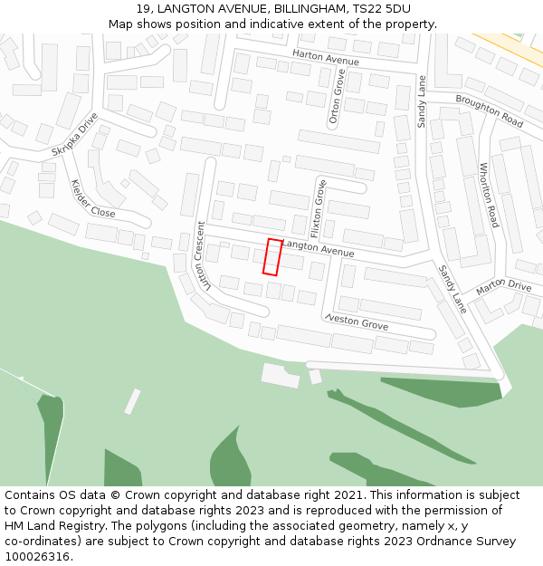 19, LANGTON AVENUE, BILLINGHAM, TS22 5DU: Location map and indicative extent of plot