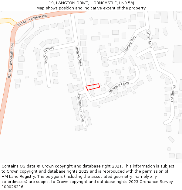 19, LANGTON DRIVE, HORNCASTLE, LN9 5AJ: Location map and indicative extent of plot