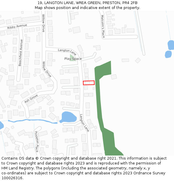 19, LANGTON LANE, WREA GREEN, PRESTON, PR4 2FB: Location map and indicative extent of plot