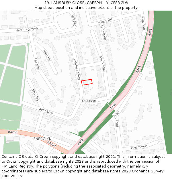 19, LANSBURY CLOSE, CAERPHILLY, CF83 2LW: Location map and indicative extent of plot