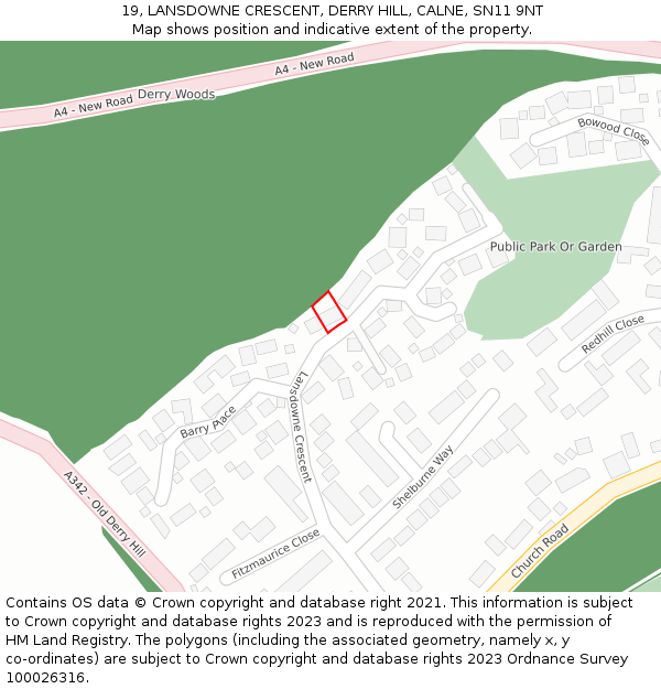 19, LANSDOWNE CRESCENT, DERRY HILL, CALNE, SN11 9NT: Location map and indicative extent of plot