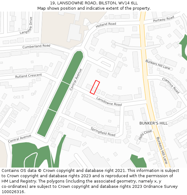 19, LANSDOWNE ROAD, BILSTON, WV14 6LL: Location map and indicative extent of plot