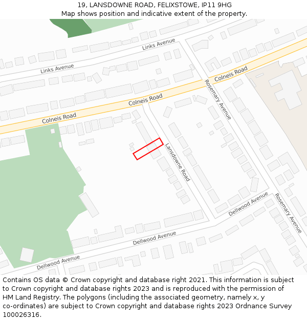 19, LANSDOWNE ROAD, FELIXSTOWE, IP11 9HG: Location map and indicative extent of plot