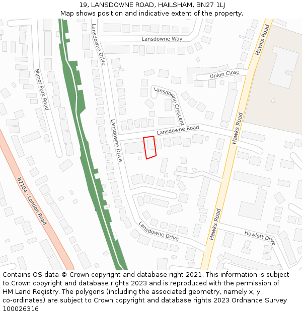 19, LANSDOWNE ROAD, HAILSHAM, BN27 1LJ: Location map and indicative extent of plot