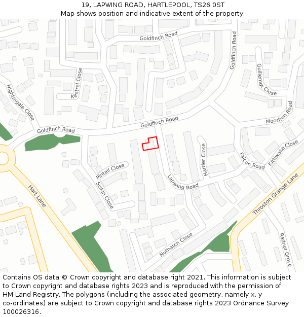 19, LAPWING ROAD, HARTLEPOOL, TS26 0ST: Location map and indicative extent of plot