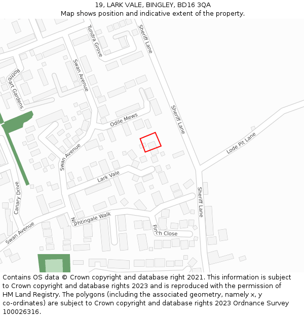 19, LARK VALE, BINGLEY, BD16 3QA: Location map and indicative extent of plot