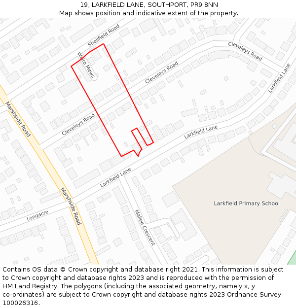 19, LARKFIELD LANE, SOUTHPORT, PR9 8NN: Location map and indicative extent of plot