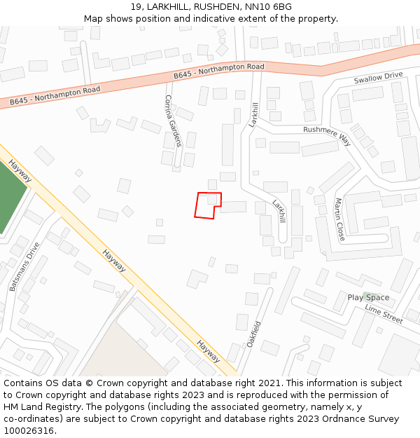 19, LARKHILL, RUSHDEN, NN10 6BG: Location map and indicative extent of plot